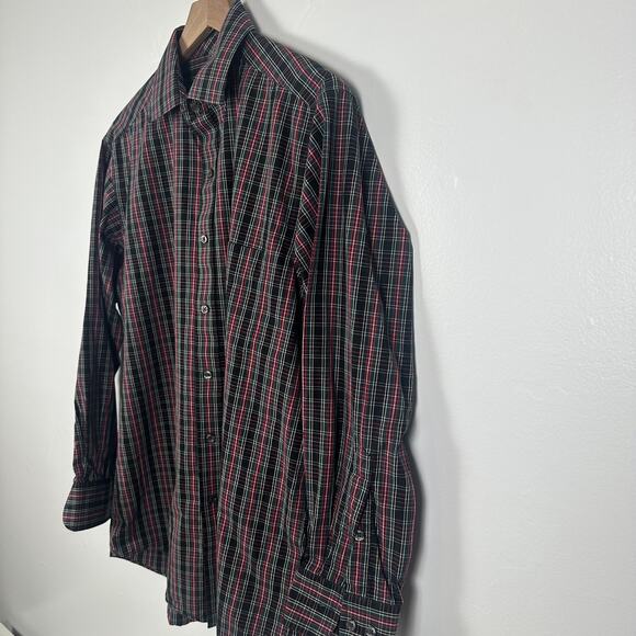 Club Room Mens Performance Regular Fit Long Sleeve Red/Black Plaid Shirt 15.5 - Picture 4 of 8